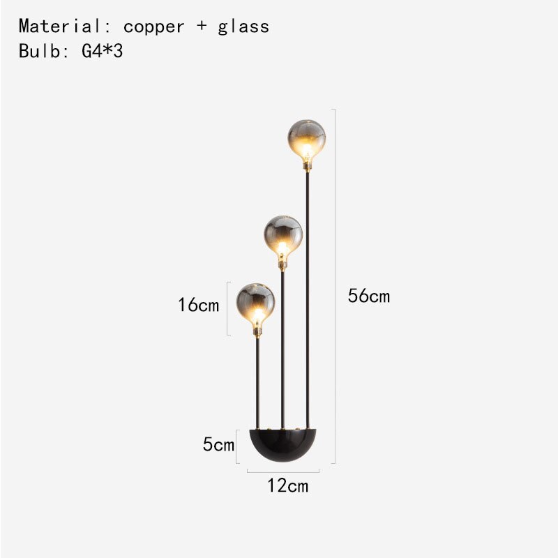 Modern Gray Glass G4 Wall Lamp Gold Black Copper Bedroom Living Room Aisle Dining Minimalist