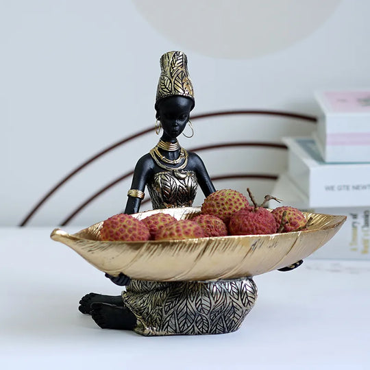 Saakar Resin Exotic Black Woman Storage Figurines Africa Figure Home Desktop Decor Keys Candy