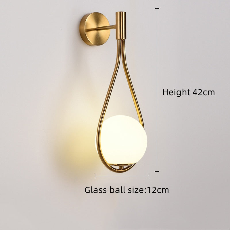 Modern Glass Ball Wall Light In Gold Black A-Gold / Without Bulb Lamp