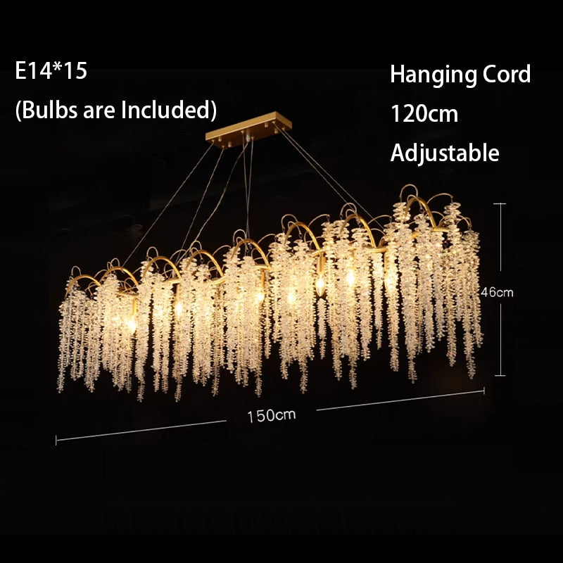 Crystal Wistaria Led Lights Ceiling Chandeliers New Luxury Gold Remote Control Hanging Lamps Home