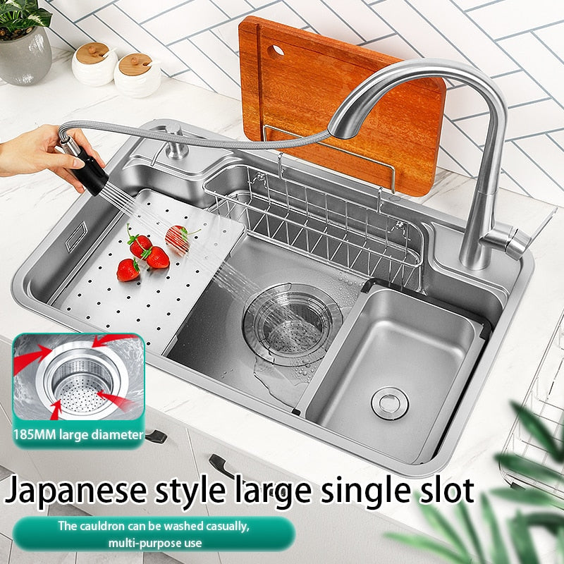 Kitchen Sink Workstation Nano Single Bowl 304 Stainless Steel Large Basin 78X48Cm With Drain