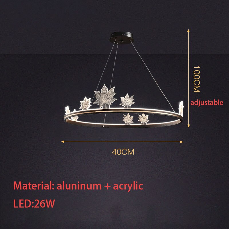 Modern Aluminum Ring Pendant Lights Dimming Foyer Restaurant Bedroom Hanging Lamp Acrylic Leaves