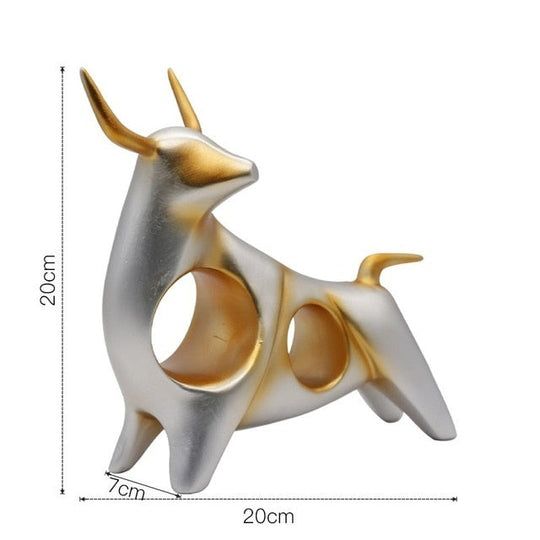 Golden Bull Sculpture: Abstract Resin Decor With European Flair Silver White - A Items