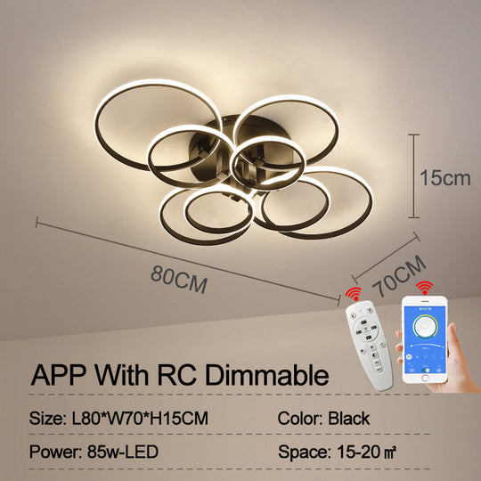 Modern Ring Round Led Ceiling Lamp For Dining Bedroom Living Room With Remote Control Nordic