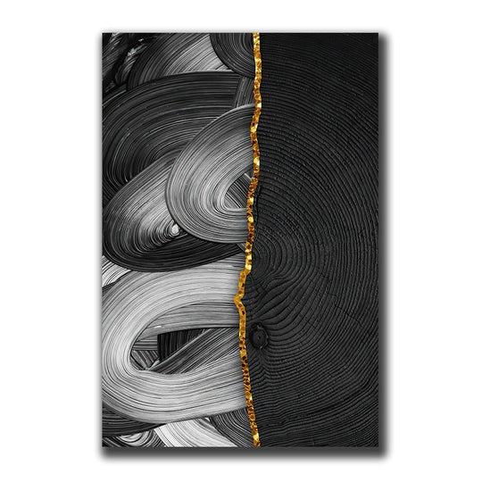 Golden Black Wood Texture Canvas Art - Modern Nordic Decor For Living Room