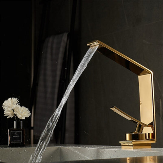 Brushed Gold Bathroom Faucet Basin Grey Water Waterfall Sink Tap / China Faucets
