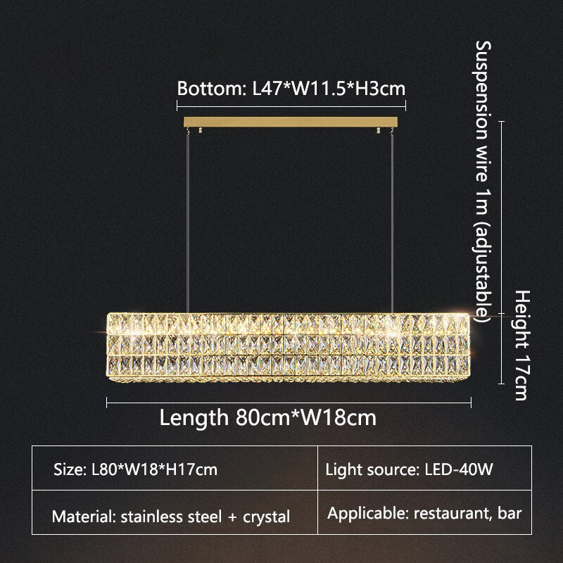 Modern Gold Led Long Crystal Chandelier Luxury Home Lamp Glossy Rectangle Living Room Dining