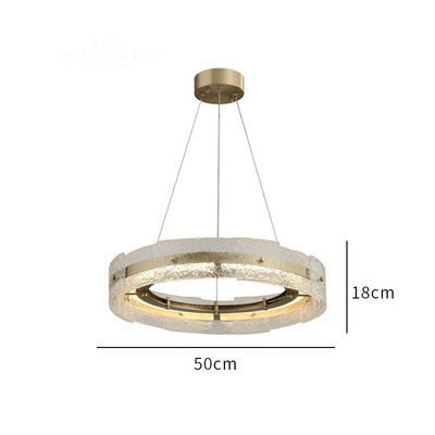 Modern Luxury Wave Clear Glass Led Pendant Light Gold Ring Chandelier Home Decor Living Room