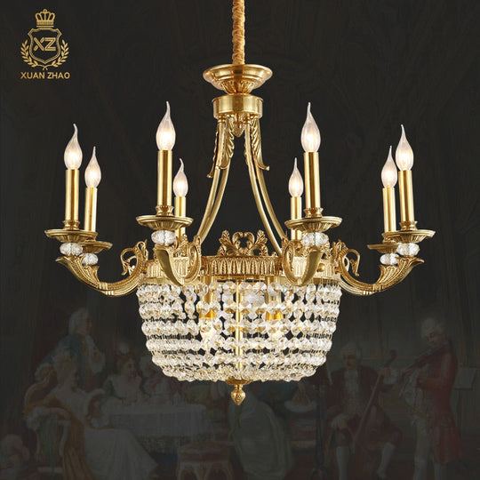 Arcadia - European Brass Luxury Gold Hanging Lighting Led Crystal Chandelier For Living Room And