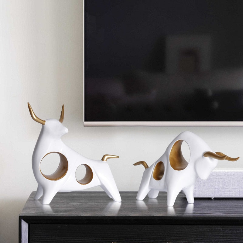 Golden Bull Sculpture: Abstract Resin Decor With European Flair Items