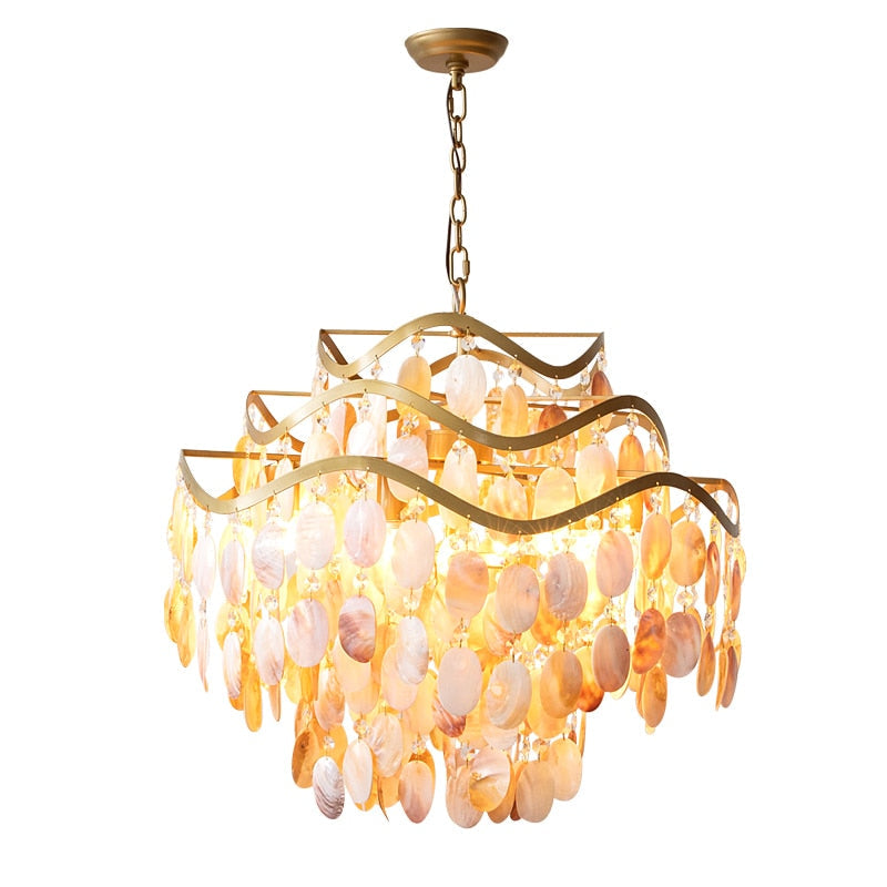 Ac90 - 260V White Capiz Pendant Lamp Seashell Chandeliers Bedroom Metal Fun Shell Light Fixtures