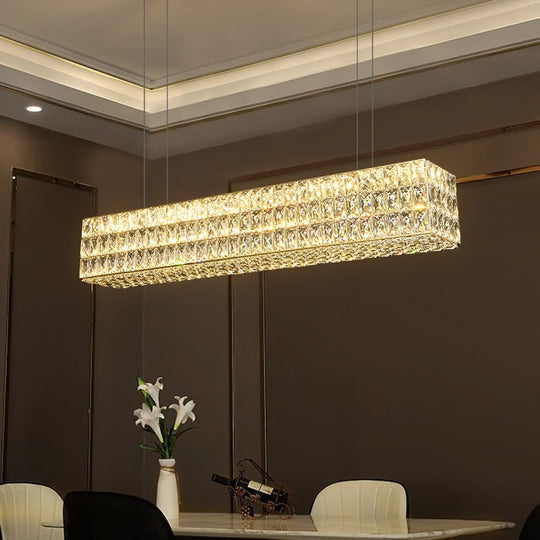 Modern Gold Led Long Crystal Chandelier Luxury Home Lamp Glossy Rectangle Living Room Dining