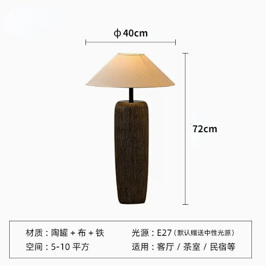 Japanese Antique Pottery Pot Floor Lamp Quiet Cloth Zen Table Light Garden Stand For Living Room