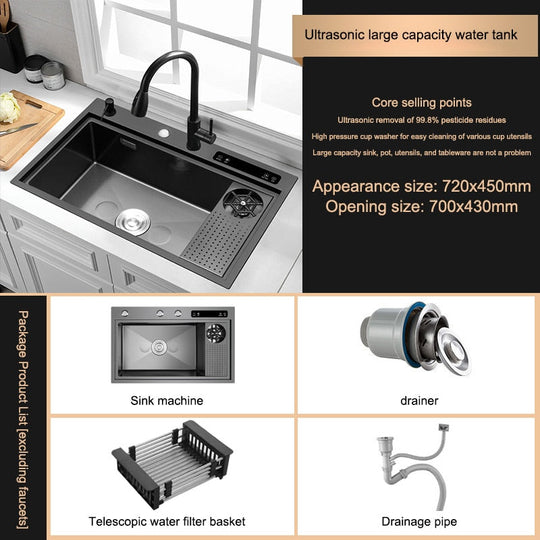 Kitchen Sink Stainless Steel Dishwashing Ultrasonic Dishwasher Multifunctional Intelligent Net