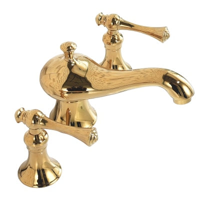 New Basin Faucet Bathroom Widespread Three Holes 8 Inch Brass Water Mixer Tap Gold Black Water Sink