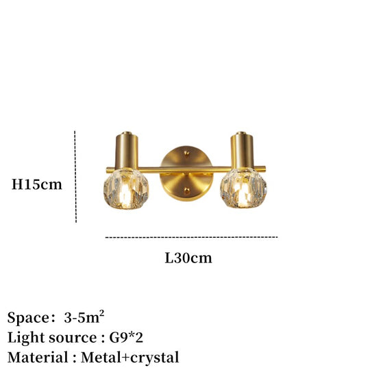 Modern Nordic Crystal Mirror Sconce Gold Luxury Simple Bedroom Bathroom Cabinet Wall Lamp Metal
