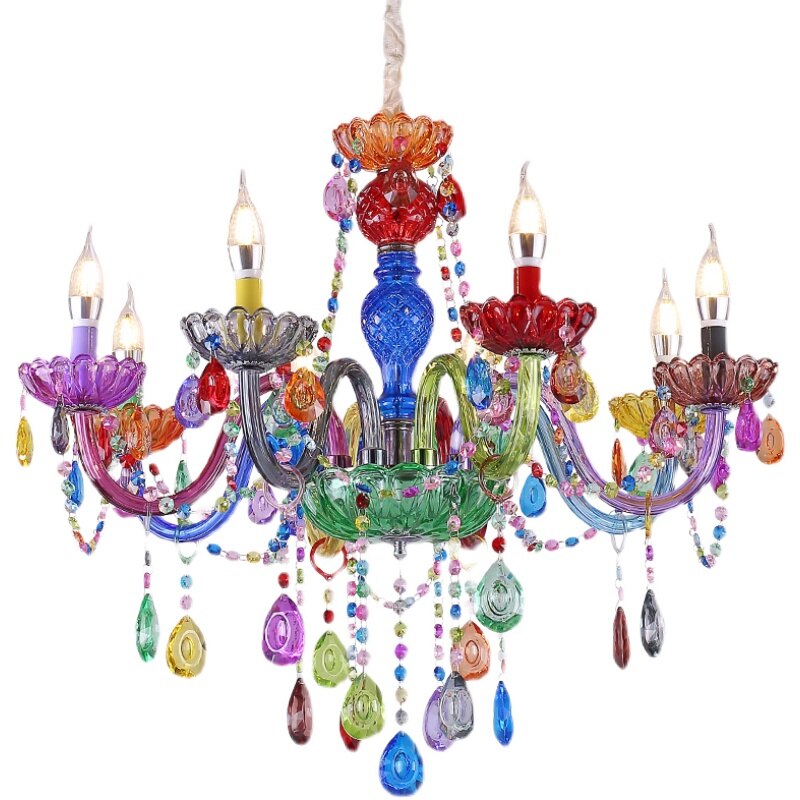 Handmade Candy Color European Chandelier - Creative Multi - Colored Crystal Fixture For Restaurants