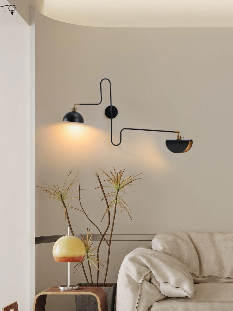 Designer Industrial Long Pole Wall Lamp With Switch Gold/Black Swing Arm Led Sconces Sofa