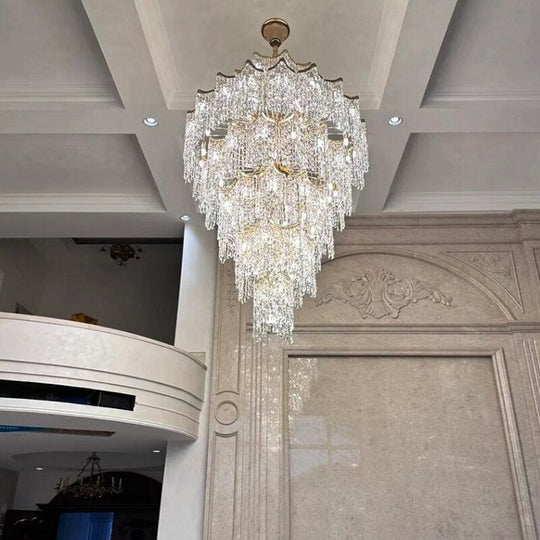 Luxury Crystal Chandelier For Living Room Round Gold Stair Hanging Lamp Led Design Modern Home