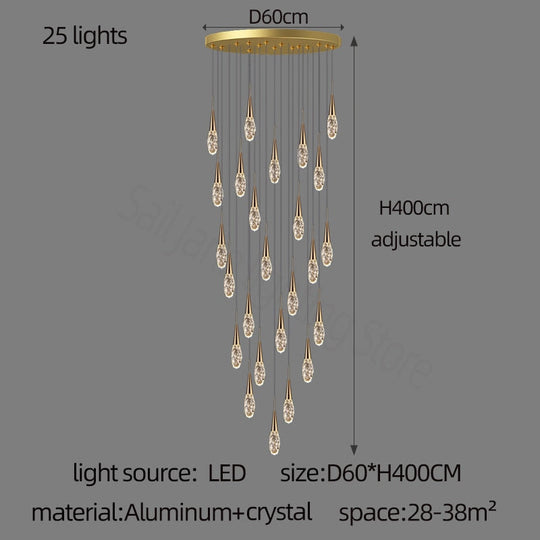 Diamond Crystal Chandelier Gold Interior Designer Living Room Lamp Villa Restaurant Attic Modern