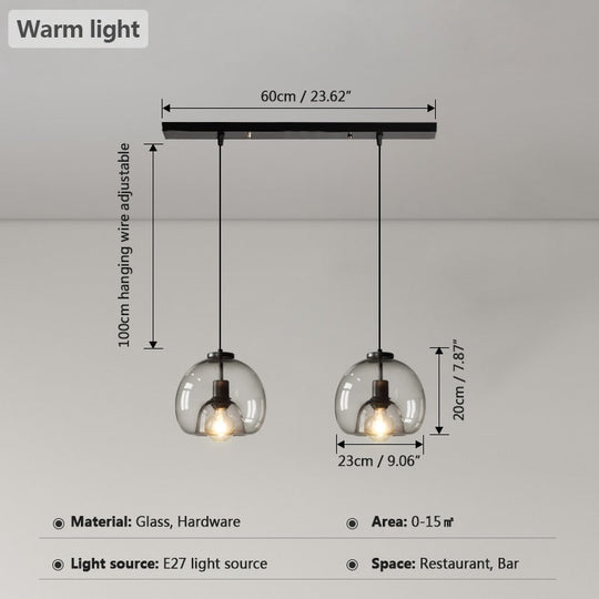 American Vintage Smoke Gray Glass Pendant Lights Minimalist Dining Room Counter Nordic Led Loft