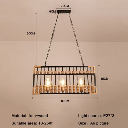 3 Heads Industrial Vintage Loft Wood Abacus Chandelier Restaurant Coffee Shop Bar Creativity Boat