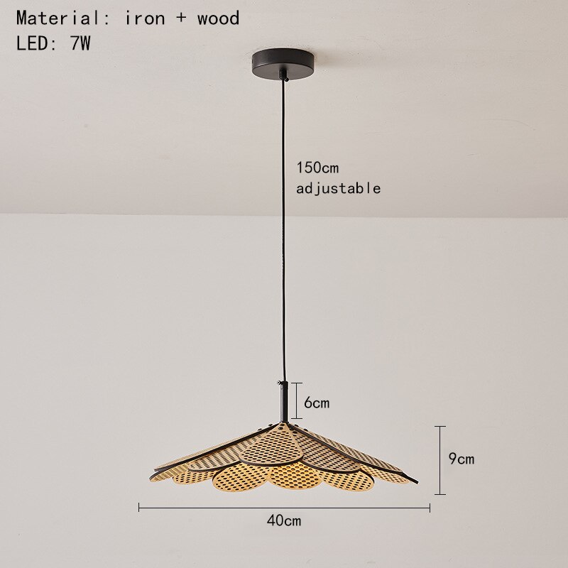 Korean Wood Dining Room Pendant Lights Petal Shape Warm Bedroom Kitchen Shop Lamp Cord Adjustable