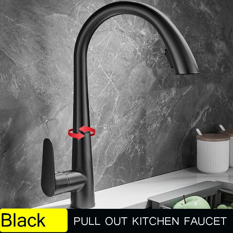 Single Handle Hole Pull Out Spray Brass Kitchen Sink Faucet Mixer Cold Hot Water Taps Torneira