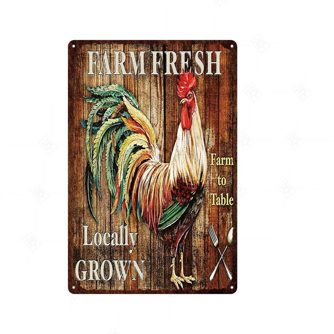 Vintage Chicken And Fresh Eggs Tin Sign: Farmhouse Kitchen Farm Wall Art Decor 4 / 20X30Cm Painting