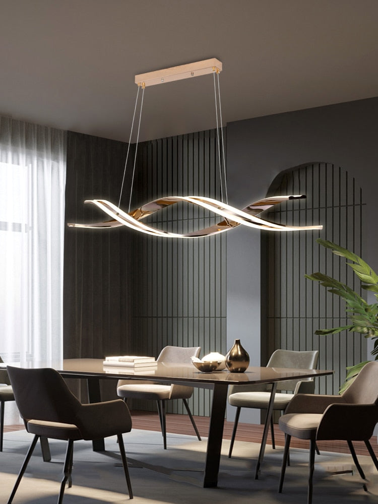 Modern Minimalist Luxury Led Helix Design Pendant Light Gold Black Lighting