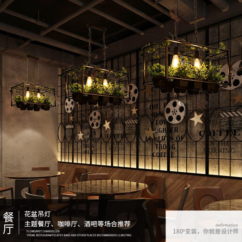 Nordic Restaurant Bar Chandelier Flowers And Grass Creative Pastoral Cafe Flower Room Beauty Shop