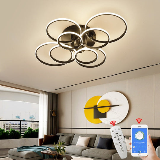 Modern Ring Round Led Ceiling Lamp For Dining Bedroom Living Room With Remote Control Nordic