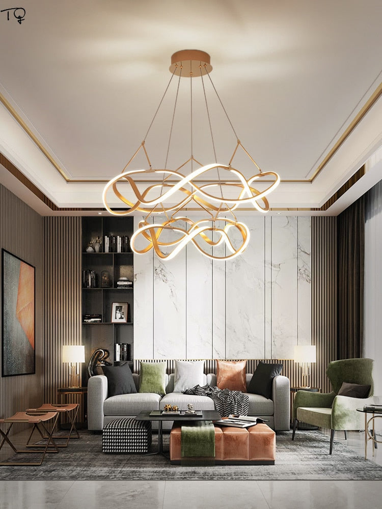 Nordic Luxury Gold Lustre Ring Led Decorative Pendant Lights Modern Simple Hanging Lamp Living Room