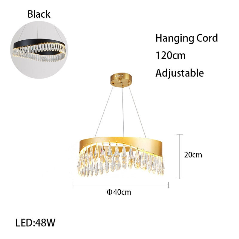 Artistic Curve Modern Suspension Chandeliers Black Luxury Crystal Hanging Lamps For Ceiling