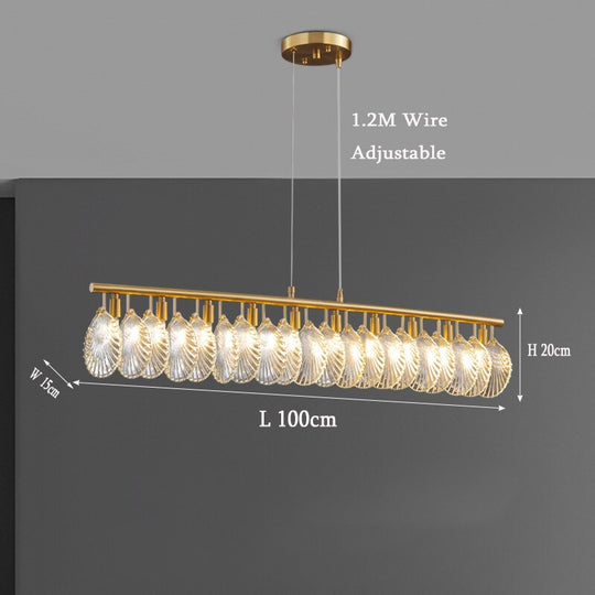 Luxury Chandelier For Dining Room Kitchen Island Rectangle Shell Glass Led Light Fixture Bar