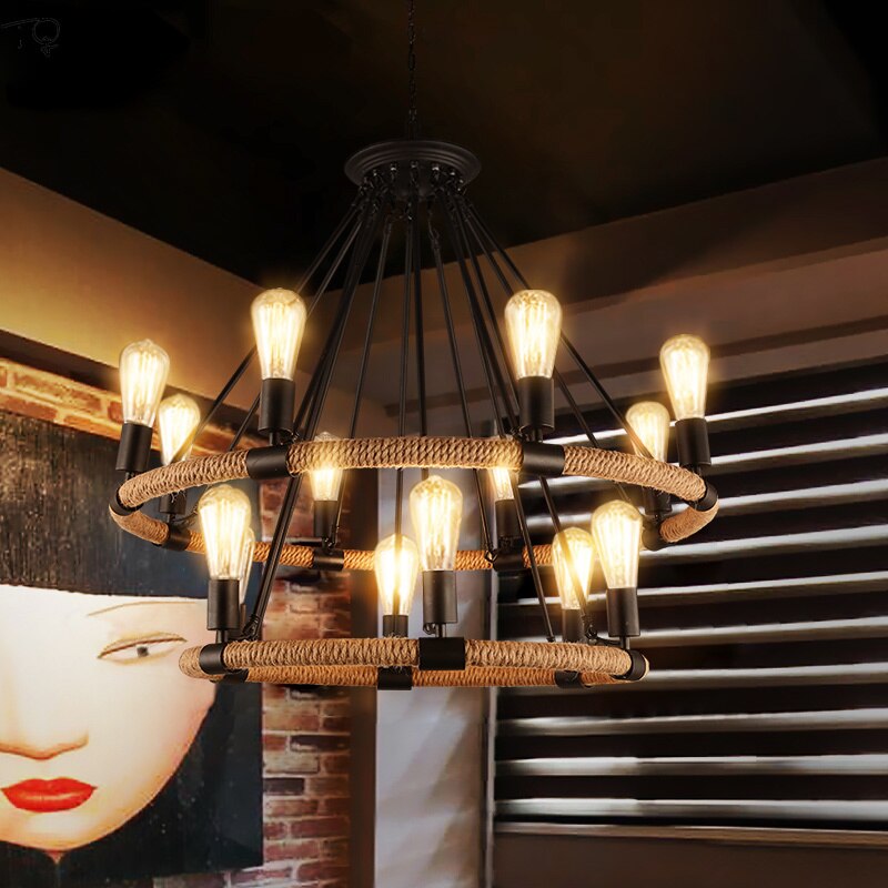 Vintage Retro Hemp Rope Industrial Pendant Light For Living Room Home Design Kitchen Fixtures