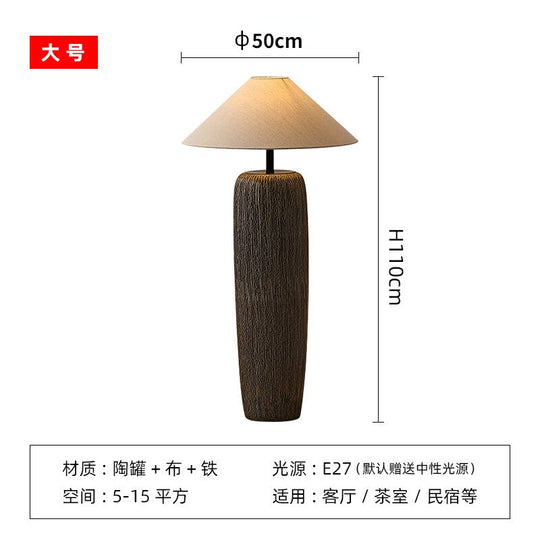 Japanese Antique Pottery Pot Floor Lamp Quiet Cloth Zen Table Light Garden Stand For Living Room