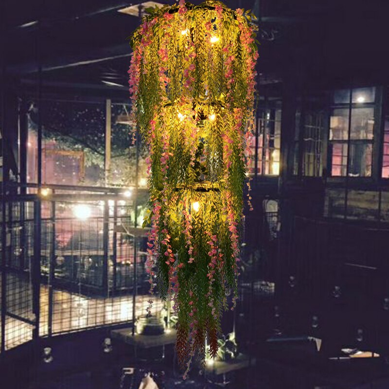 Simulation Of Green Plants And Flowers Willow Branches Pendant Light Theme Restaurant Wine Market