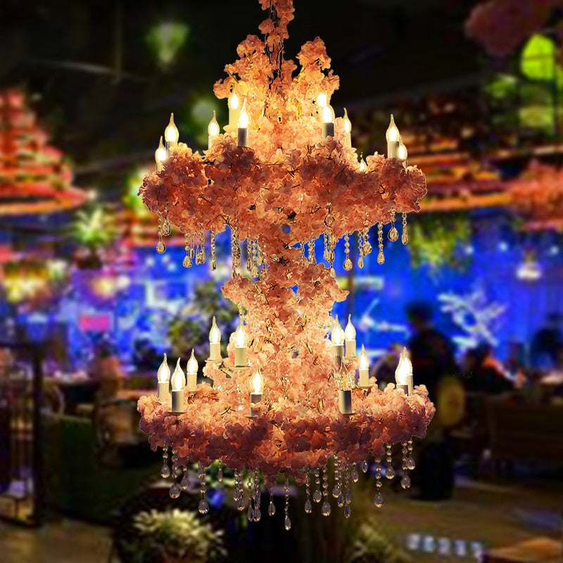 Simulation Fiower Big Pendant Light Theme Restaurant Hot Pot Hotel Lobby Peach Blossom Plant