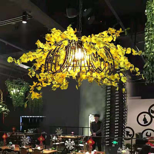 Small Fresh Simulation Light Yellow Flower Chandelier Theme Music Restaurant Clear Bar Decoration