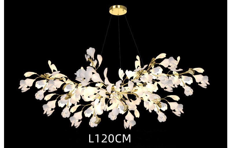 Modern Ceramic Petal Chandelier Nordic Design Ginkgo Branch Leaves Copper Led Lighting Living Room