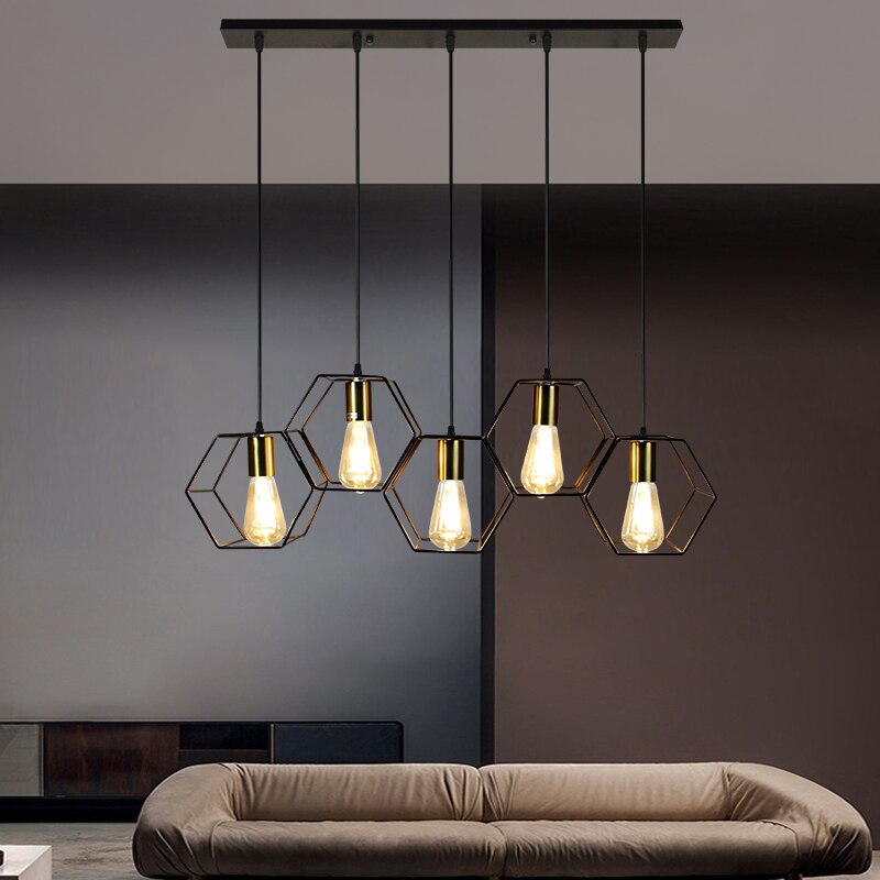 Modern Creative Led Chandelier Hanging Lamp Geometric Metal Frame Suitable For Restaurant Bedroom