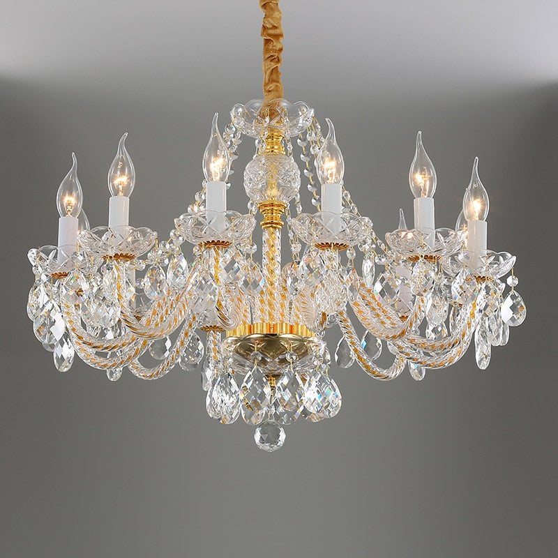 Golden Brilliance: Luxury Crystal Chandelier - An Opulent Suspension Luminaire For Bedroom Living