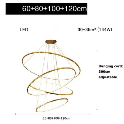 Art Deco Led Stainless Steel Golden Silver Ring Hanging Lamps Lustre Pendant Light 4 Ring 1 / Gold