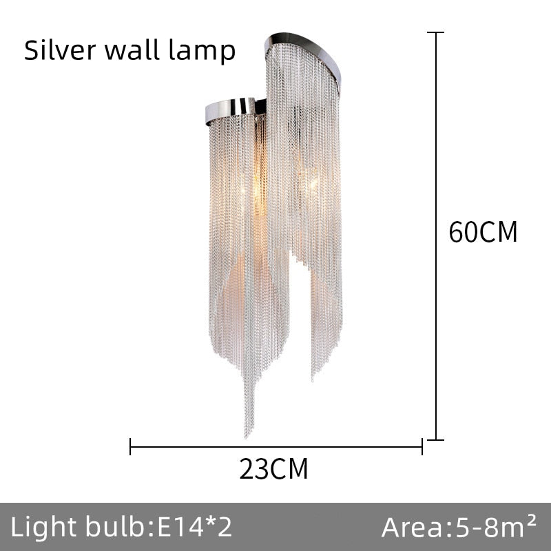 Aluminium Chain Chandelier Fringed Pendant Lamp Luxury Stair Silver Gold Ceiling Light For Home