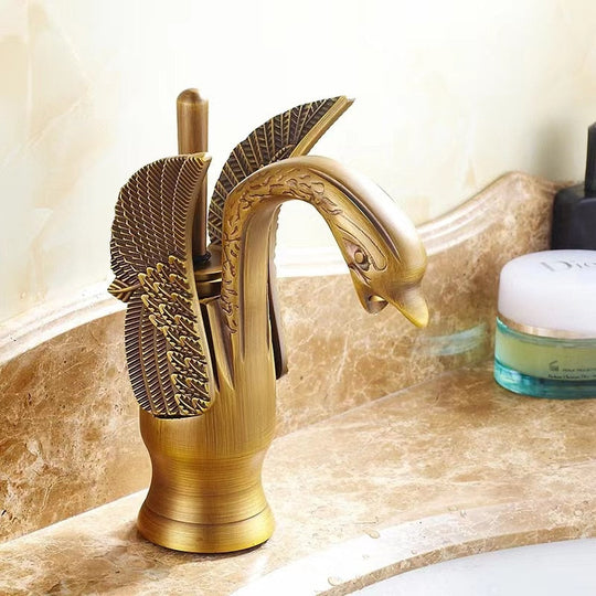 Luxury Bathroom Faucet Basin Vintage Full Copper Hot And Cold Water Swan Shaped Single Handle Black