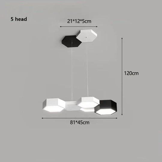 Modern Black White Pendant Lamp Geometric Polygon Led Chandelier Dining Table Living Room Bar