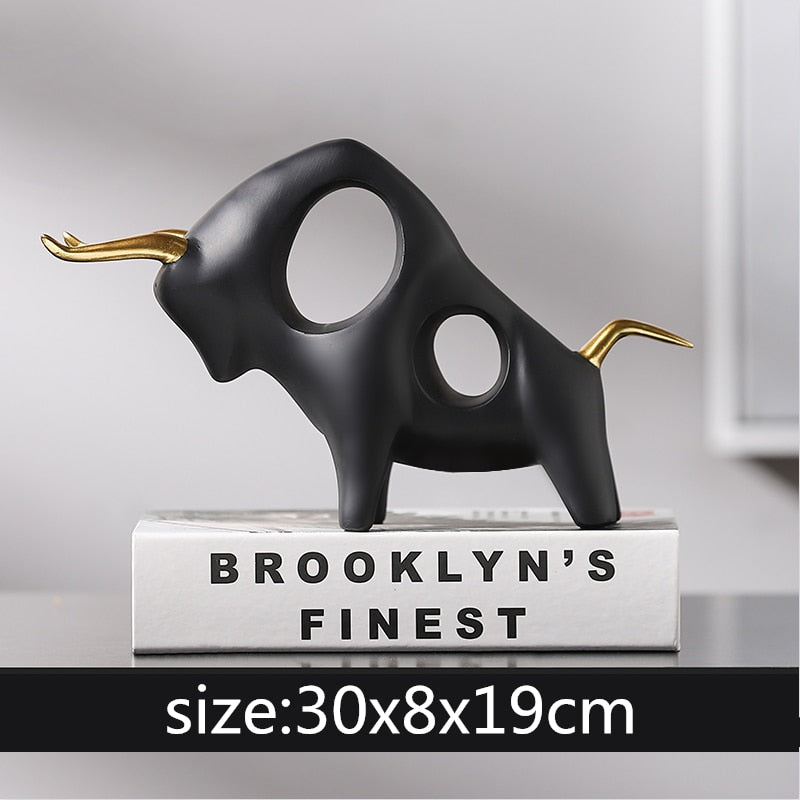 Golden Bull Sculpture: Abstract Resin Decor With European Flair Black - B Items
