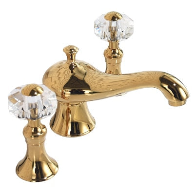 New Basin Faucet Bathroom Widespread Three Holes 8 Inch Brass Water Mixer Tap Gold Black Water Sink