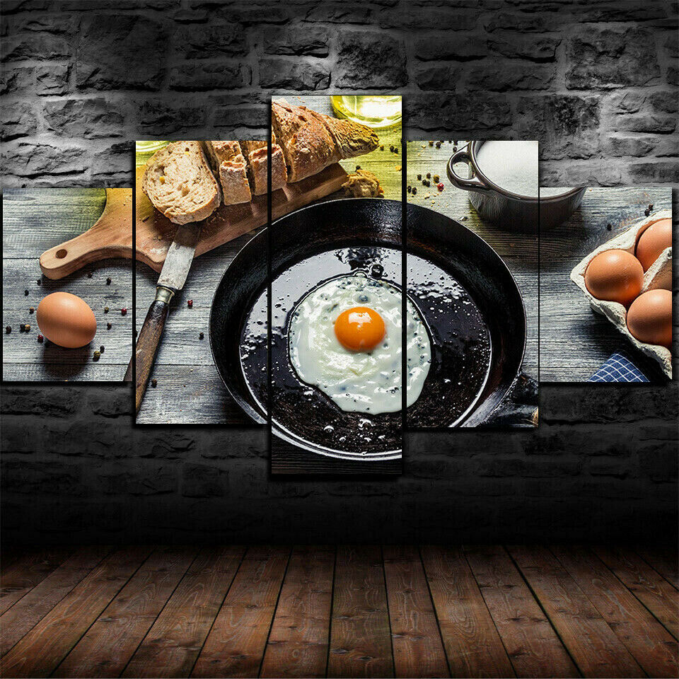 Breakfast Egg Bread Kitchen Food 5 Panel Canvas Print Wall Art Poster - Home Decor Pictures For 5 -